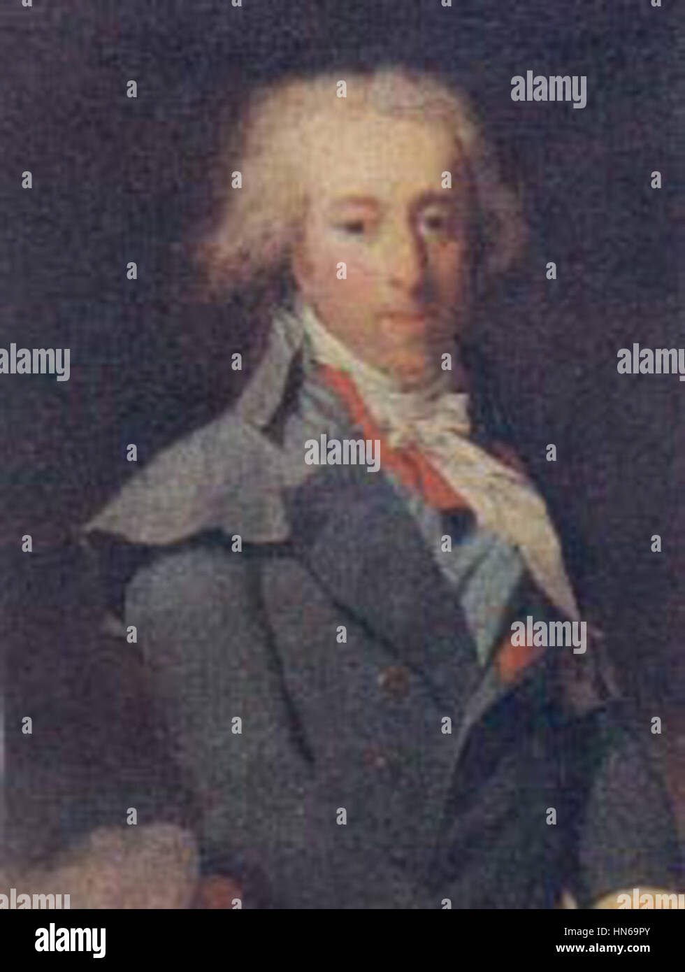 Dieses Gemälde von 1797 zeigt Louis Henri Joseph de Bourbon, den letzten Prinzen von Condé, und betont die aristokratische Kleidung und die königliche Tracht, die typisch für den französischen Adel des späten 18. Jahrhunderts ist. Stockfoto