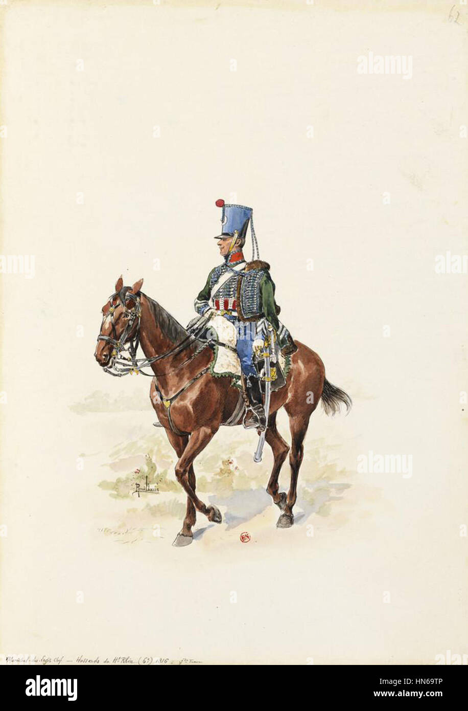 1816 - Hussards du Haut-Rhin (6e Hussards) - Maréchal des Logis Chef de Grande Tenue (62) Stockfoto
