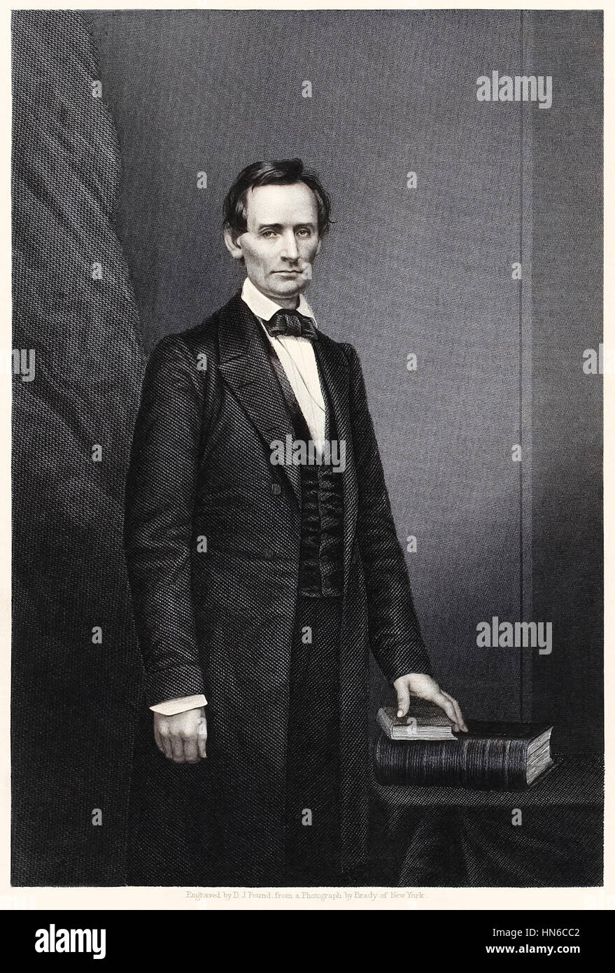 Abraham Lincoln (1809-1865) 16. Präsidenten der Vereinigten Staaten, Kupferstich von Daniel John Pound (aktive 1842-1877) nach einer Fotografie von Mathew Brady (1822 – 1896). Stockfoto
