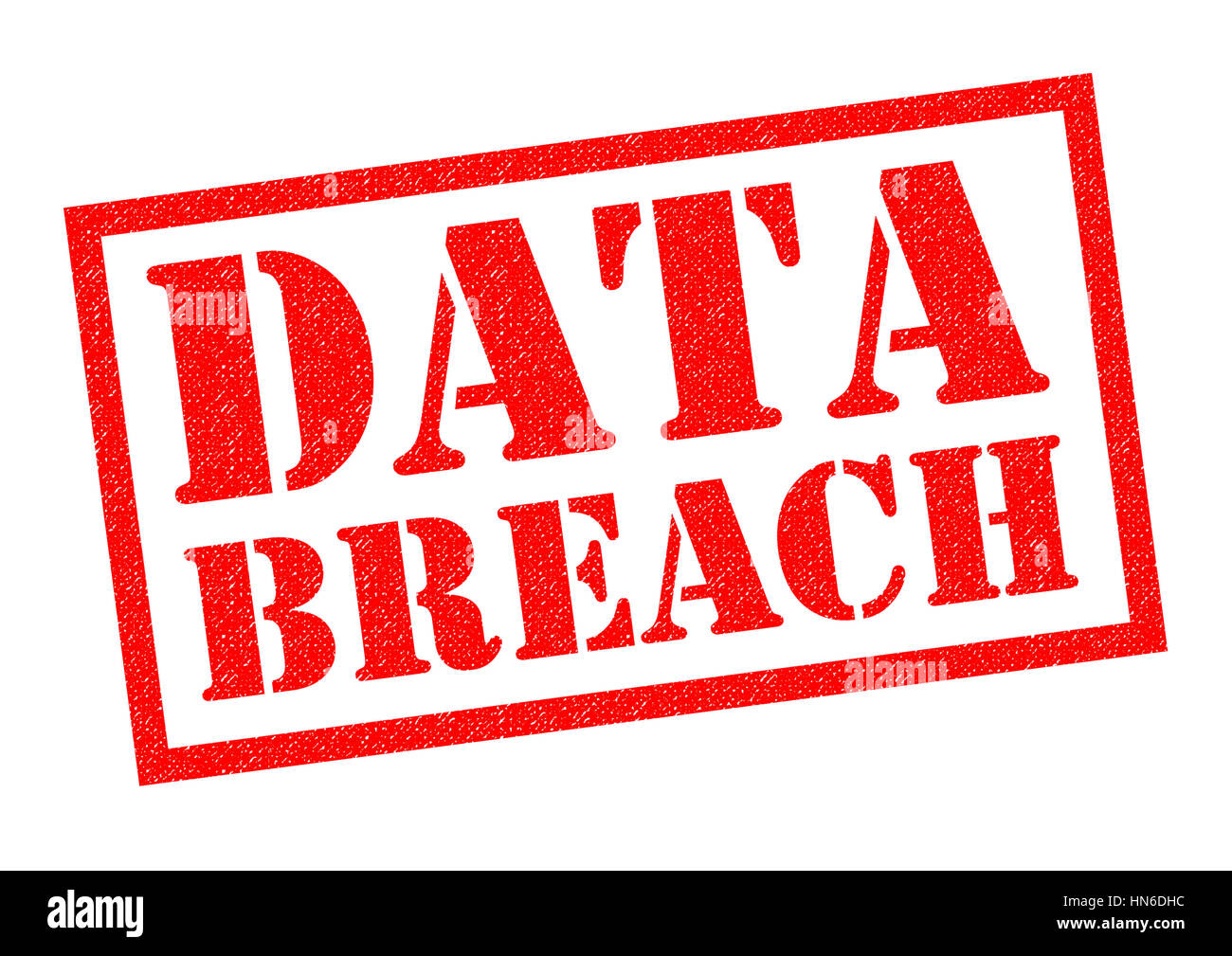 DATENSCHUTZVERLETZUNG roten Stempel auf einem weißen Hintergrund. Stockfoto
