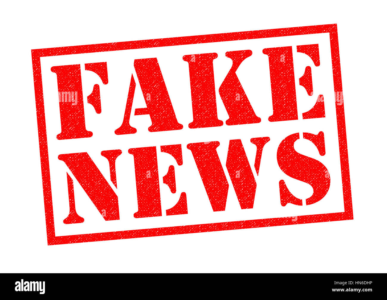 FAKE NEWS rote Stempel auf einem weißen Hintergrund. Stockfoto