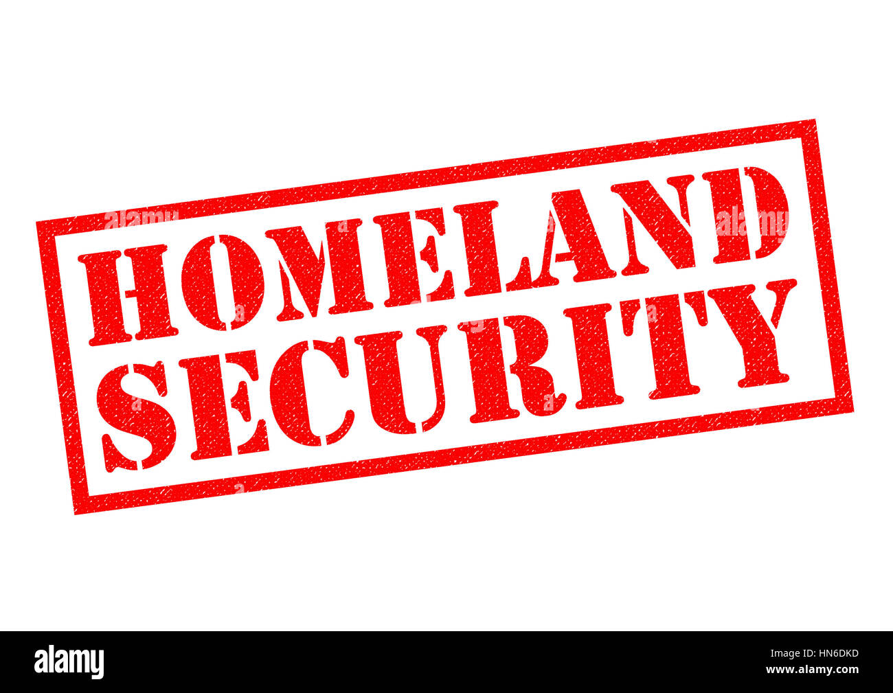 HOMELAND SECURITY roten Stempel auf einem weißen Hintergrund. Stockfoto