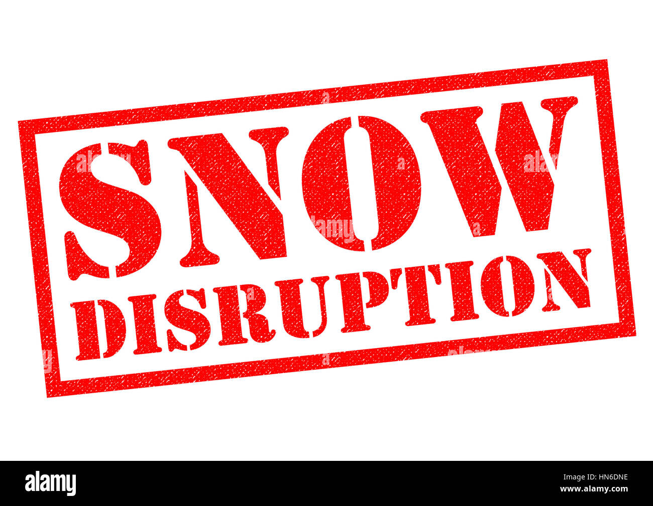 Schnee-Störung rot Stempel auf einem weißen Hintergrund. Stockfoto