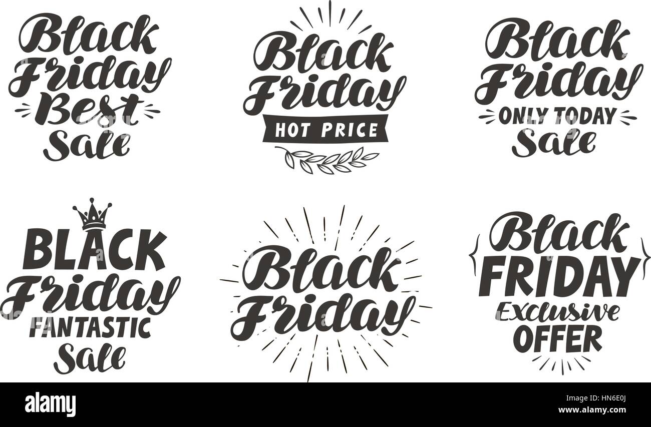 Black Friday, Verkauf-Label. Schrift, Kalligraphie-Vektor. Icons und Symbole Stock Vektor
