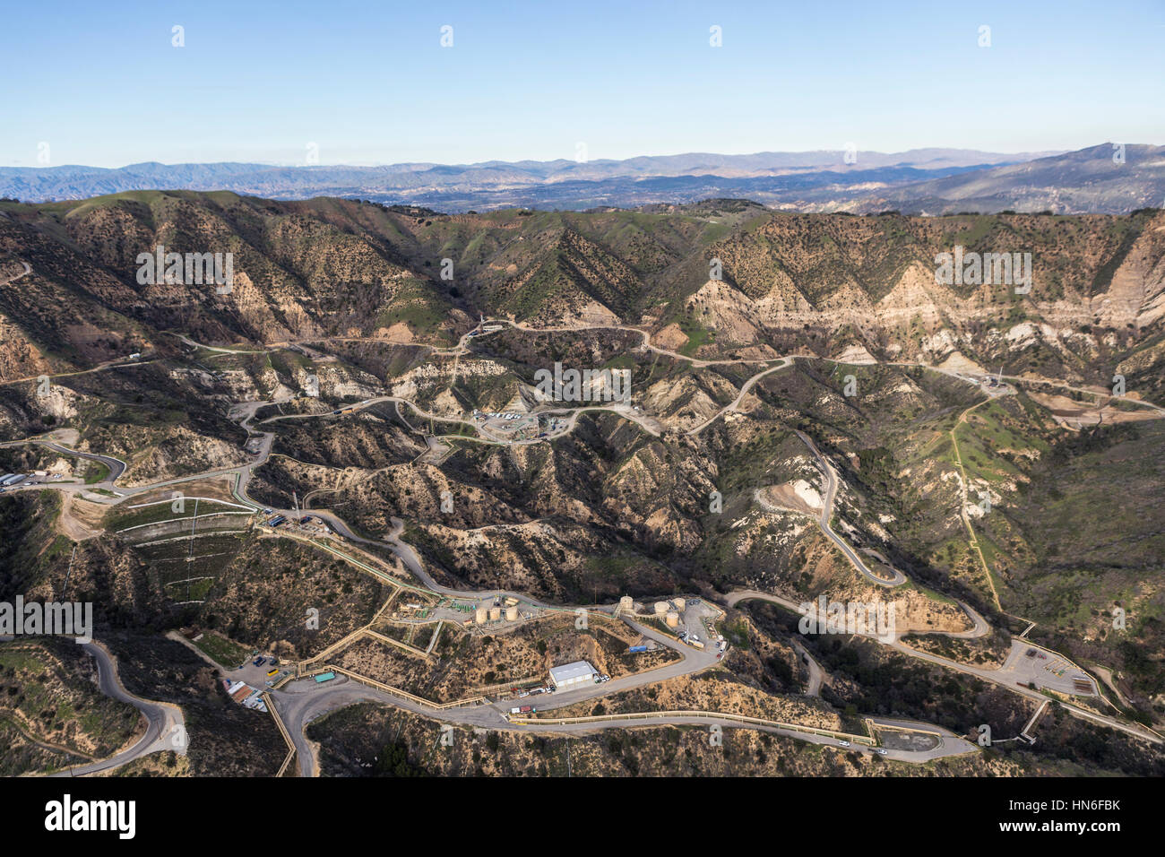 Porter Ranch, Kalifornien, USA - 26. Januar 2017: Luftaufnahme der Fortsetzung der Arbeiten an die Southern California Gas Company Aliso Canyon-Lagerstätte Stockfoto