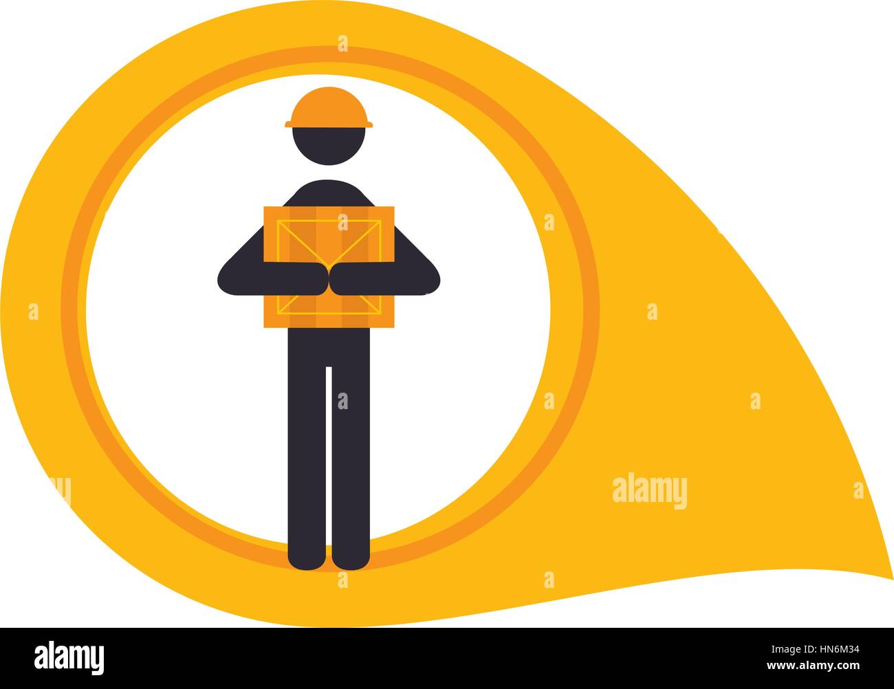 Farbe-Silhouette mit Kartenzeiger mit Mann und Paket-Vektor-illustration Stock Vektor