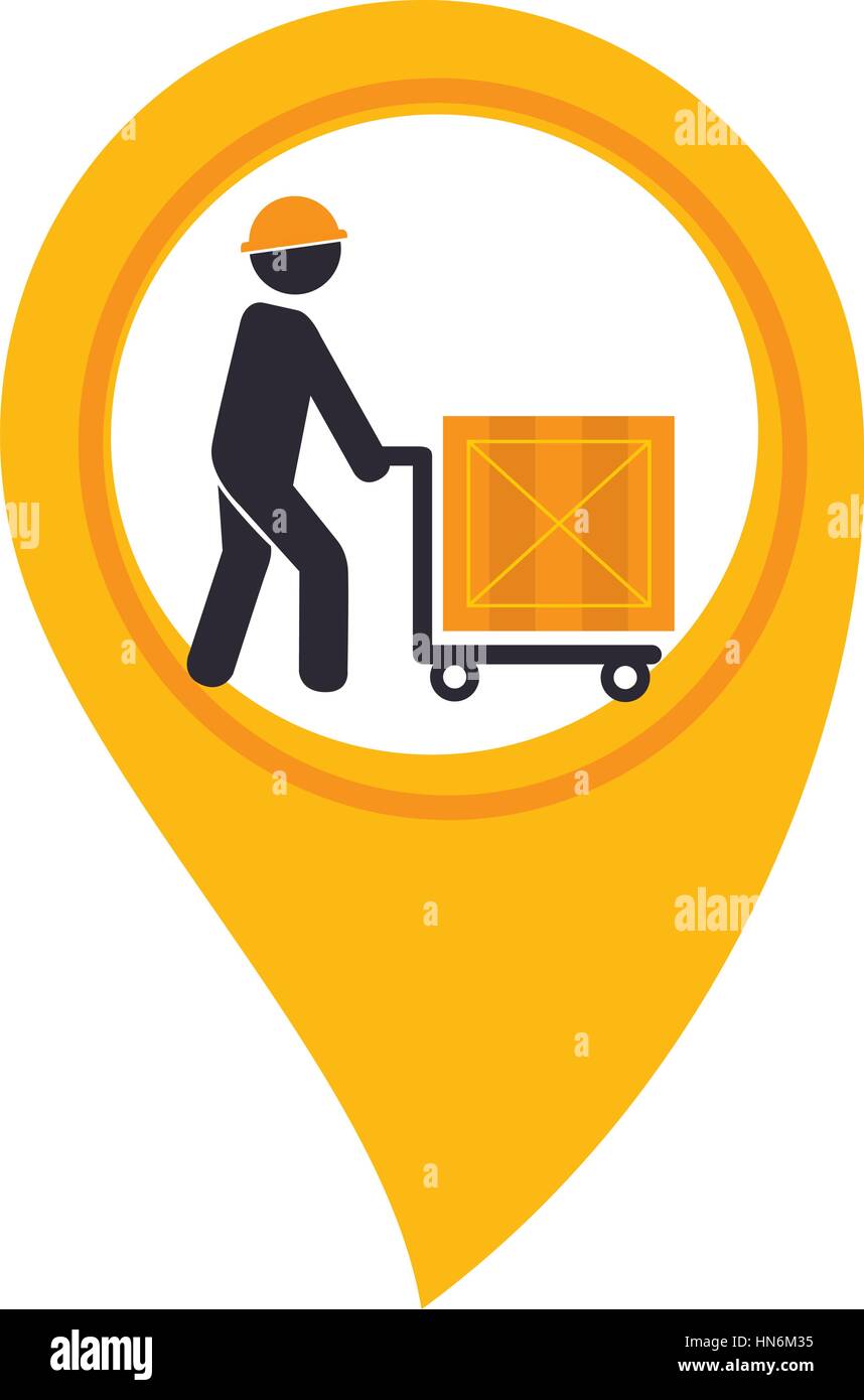 Farbe-Silhouette mit Kartenzeiger mit Mann mit Paket-Vektor-illustration Stock Vektor