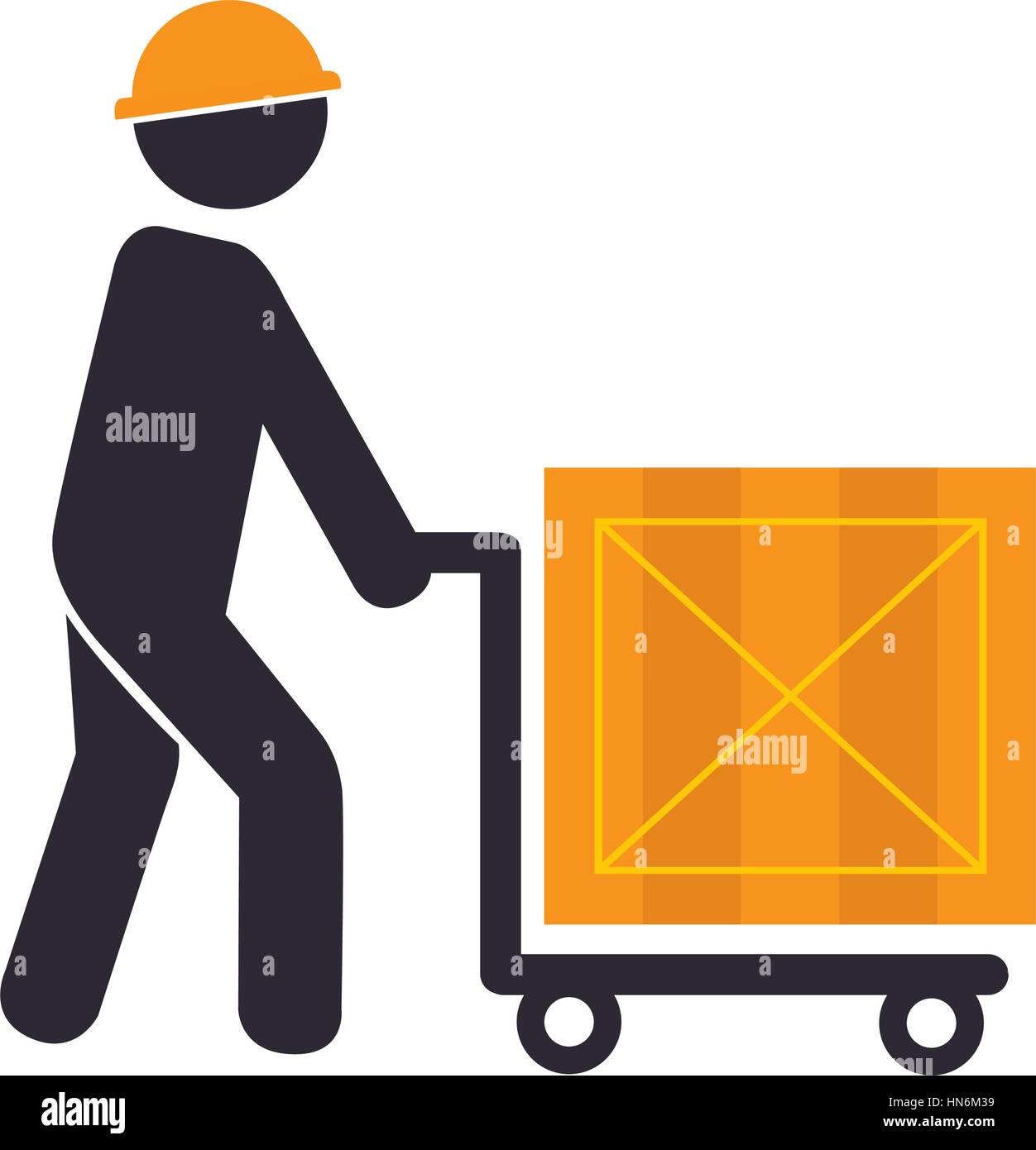 Farbe-Silhouette mit Mann und Hand LKW mit Paket-Vektor-illustration Stock Vektor