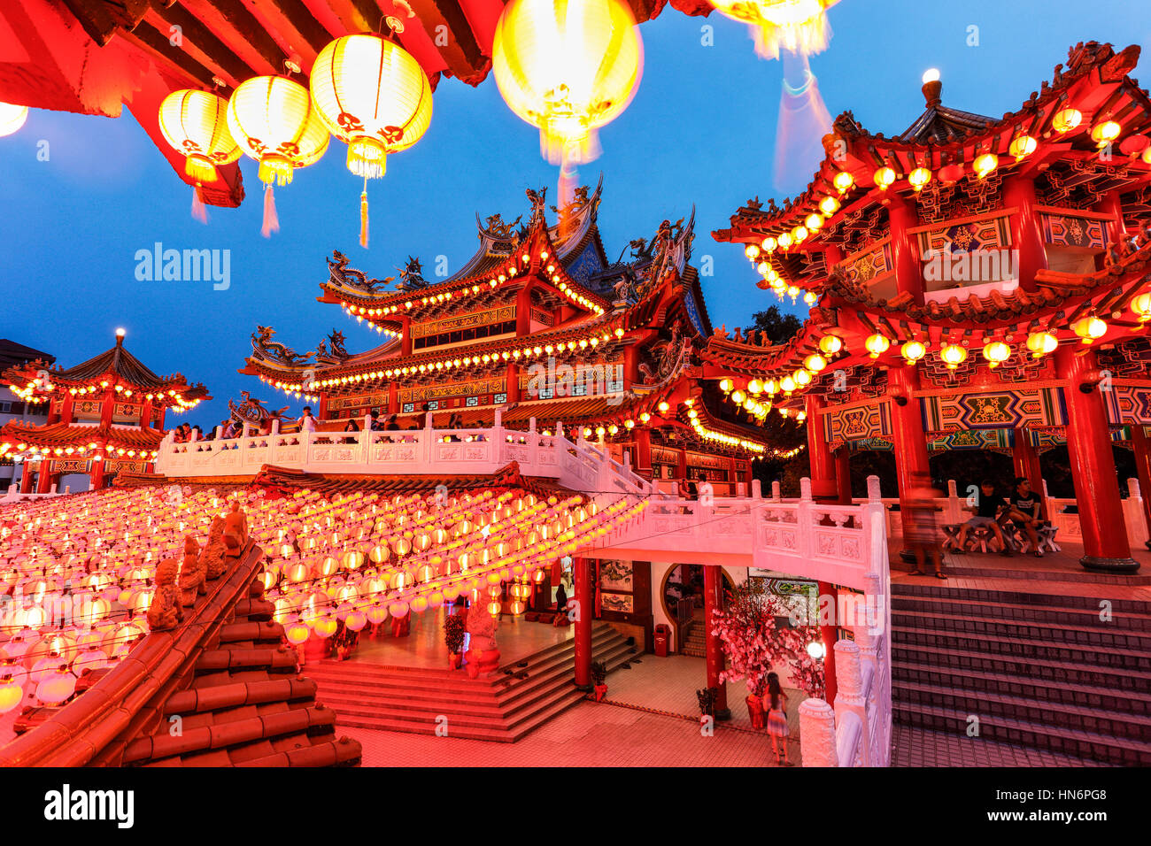 Die roten Laternen Thean Hou Tempel, Malaysia, während das chinesische Neujahrsfest. Stockfoto