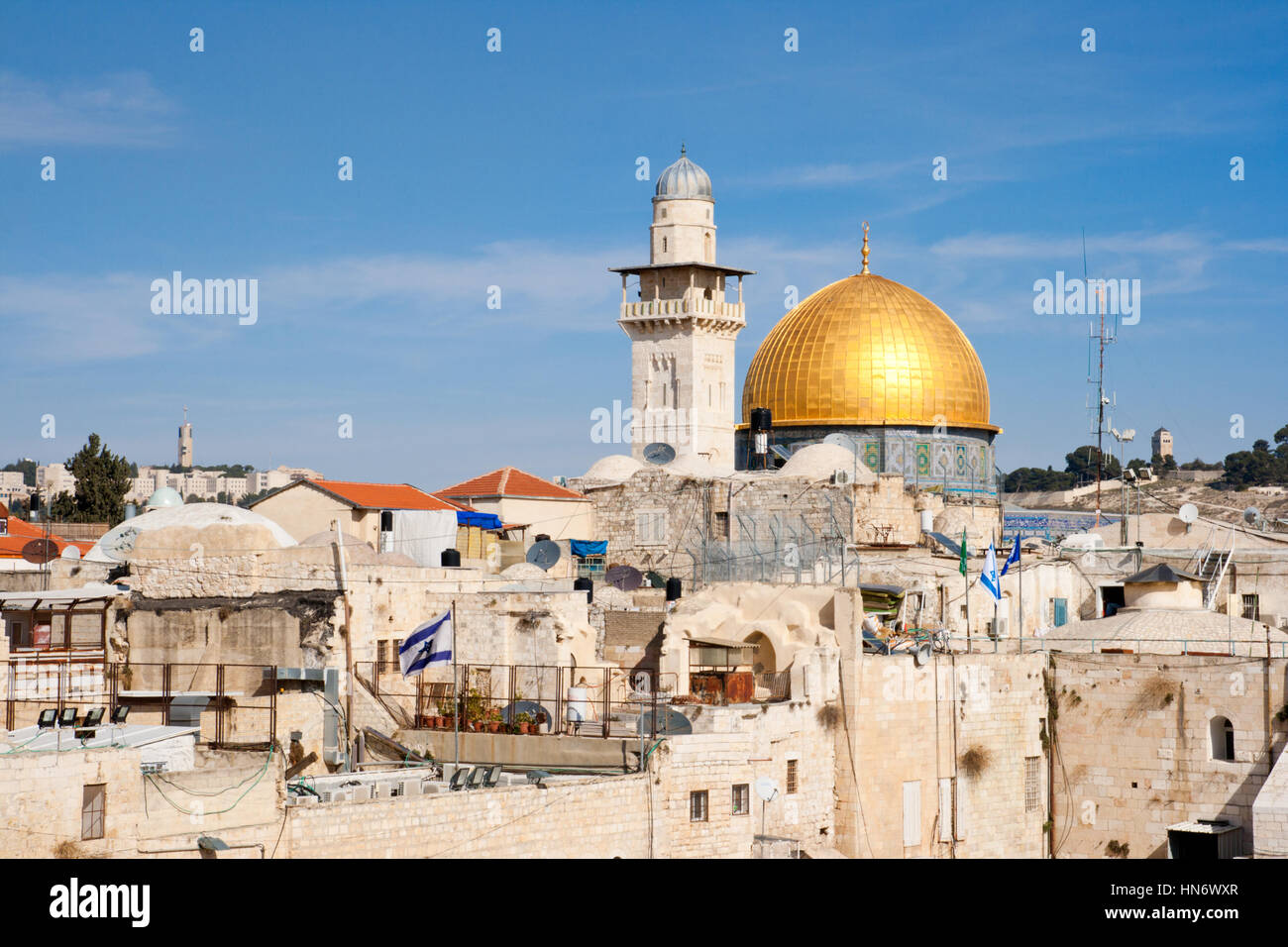 Blick von der Altstadt von Jerusalem auf die Haube des Felsens. Stockfoto