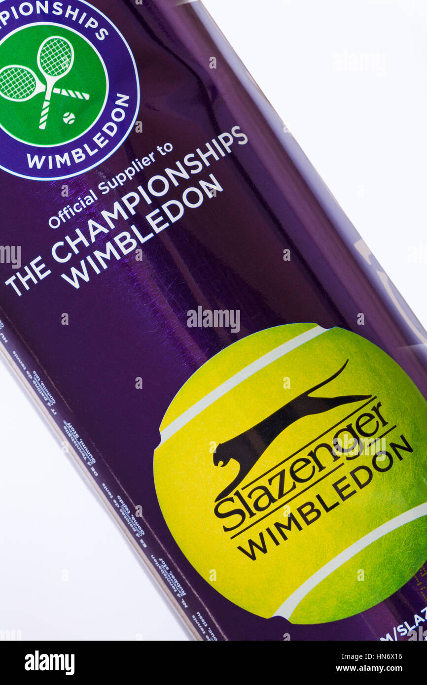 Detail auf Wanne von Slazenger Wimbledon Tennis Kugeln offiziellen Lieferanten der Wimbledon Championships Stockfoto