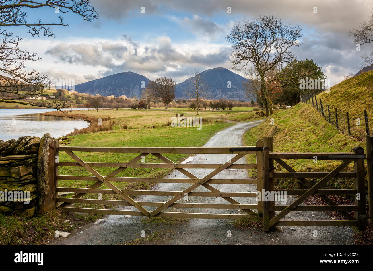 Fußweg zur Maggies Bridge Parkplatz, Loweswater, Lake District, Cumbria Stockfoto