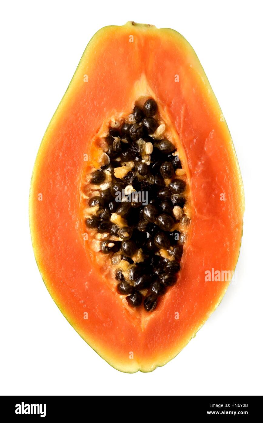 Papaya Frucht aufschneiden. Stockfoto