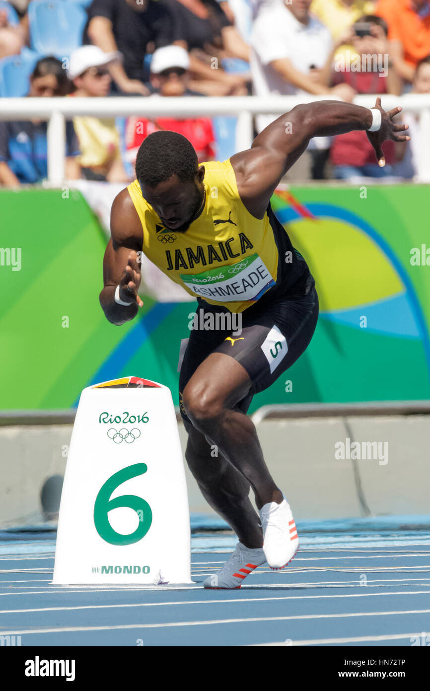 Rio De Janeiro, Brasilien. 16. August 2016.  Leichtathletik, Nickel Ashmeade (JAM) im Wettbewerb der Herren 200m Vorlauf bei den Olympischen Sommerspielen 2016. © Paul J Stockfoto