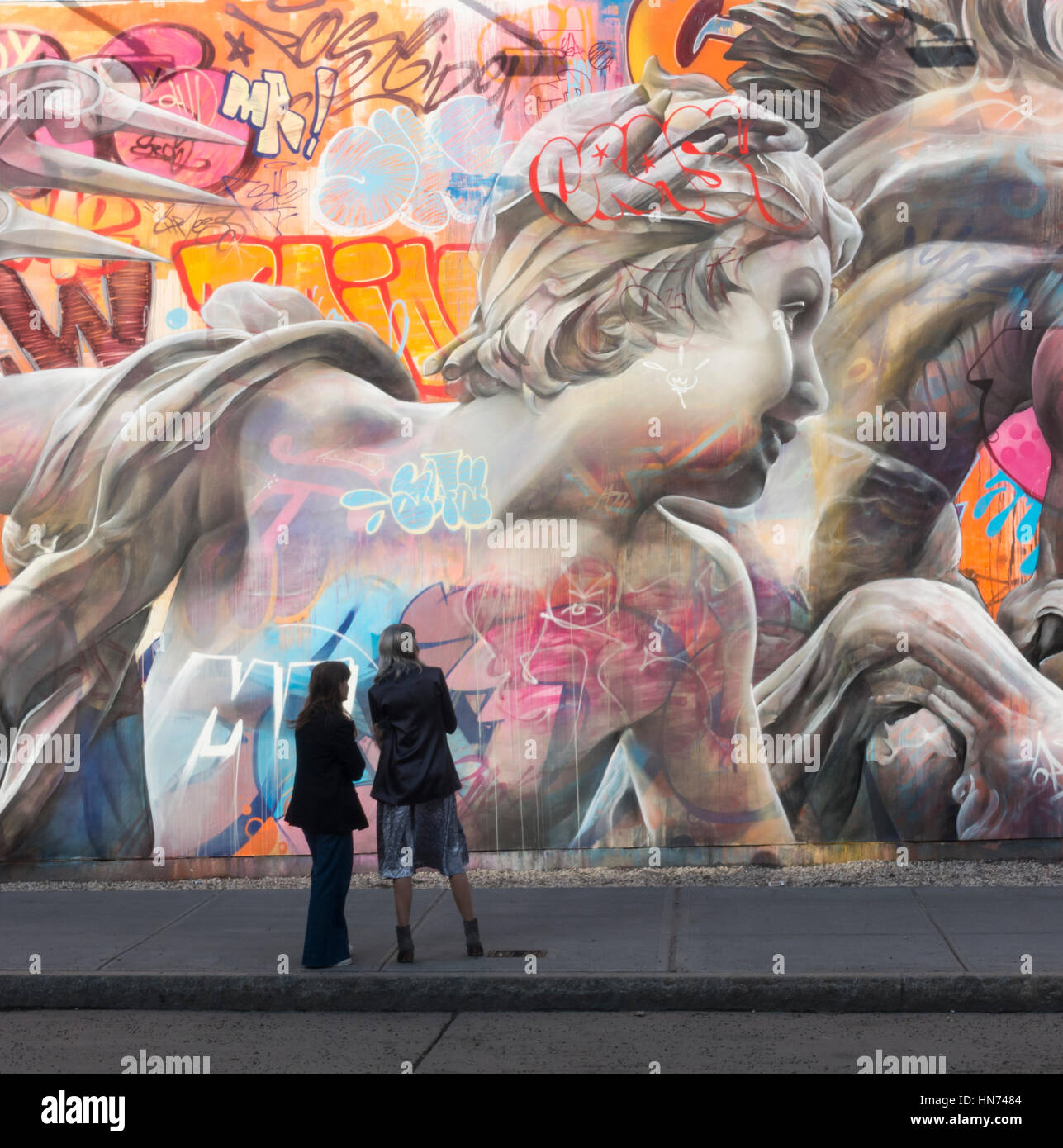 2/2017 Wandbild an der Bowery sowie Houston in Lower Manhattan Stockfoto
