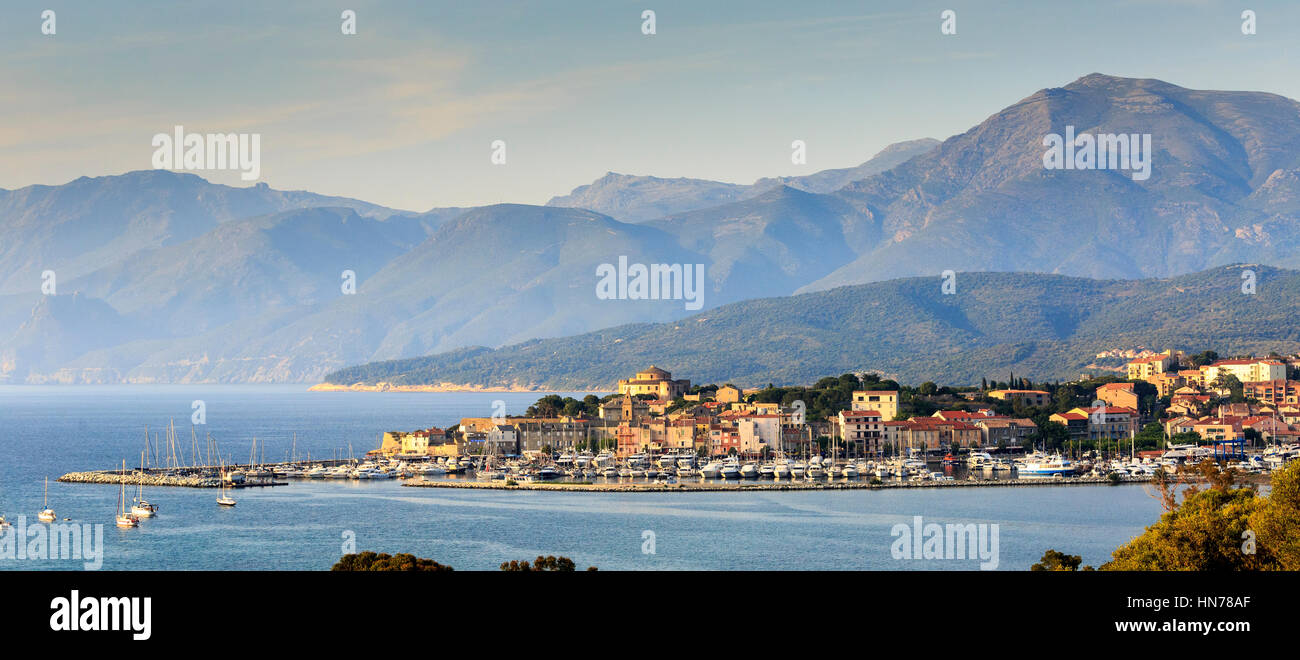 Blick von St. Florent, Korsika, Frankreich Stockfoto