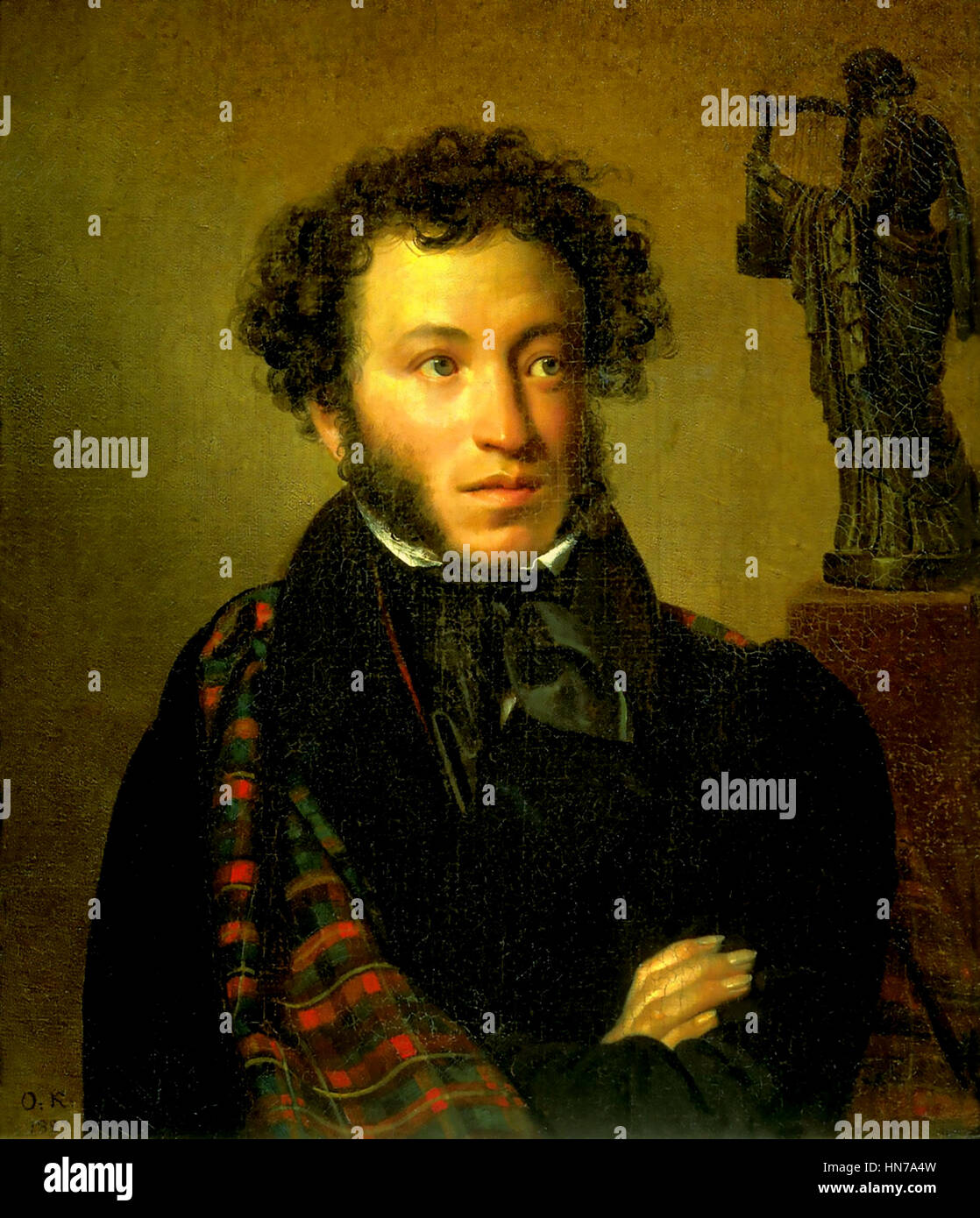 ALEXANDER PUSHKIN (1799-1837), russischer Schriftsteller und Dichter in ein 1827-Gemälde von Orest Kiprensy Stockfoto
