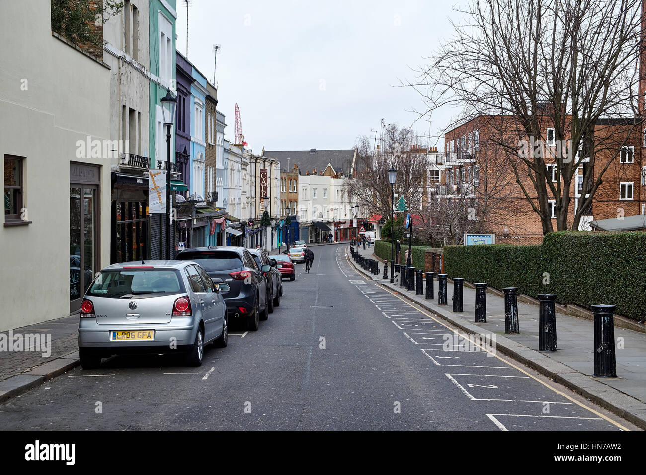 LONDON CITY - 25. Dezember 2016: Die berühmten Portobello Road in Nottinghill mit fast keine Leute da draußen und Geschäfte geschlossen wegen Weihnachten Stockfoto