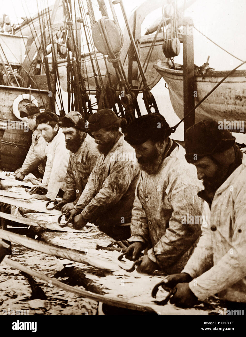 Walfang-Schiff in der Arktis - Crew Schaben der Fischbein - viktorianischen Zeit Stockfoto