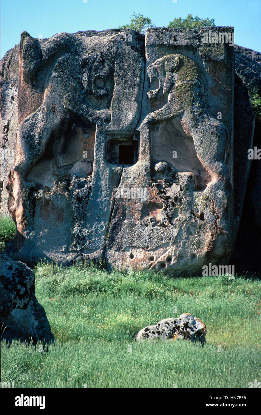 Aslankaya oder Lion es Rock', oder Aslantas, das Lionstone-Denkmal, ein c6thBC Phrygian religiöse Heiligtum gewidmet der Göttin Kybele Phrygien Türkei Stockfoto