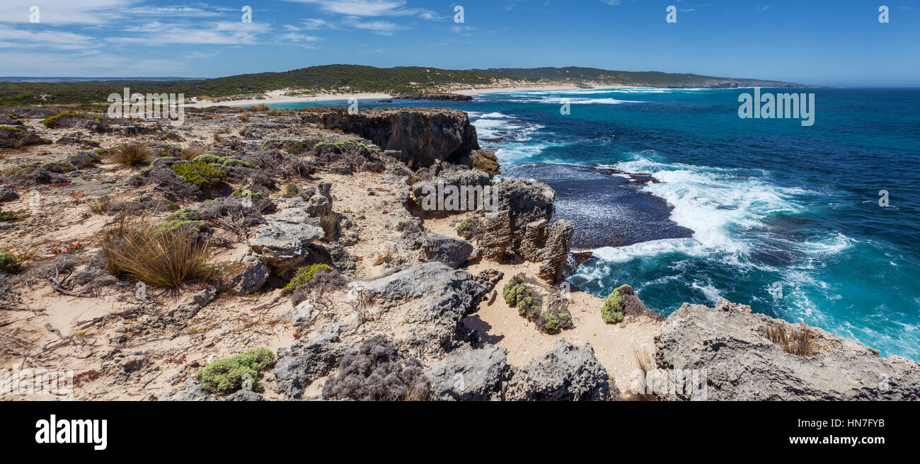 Felsenküste Panorama in der Nähe von Hanson Bay, Kangaroo Island, South Australia Stockfoto