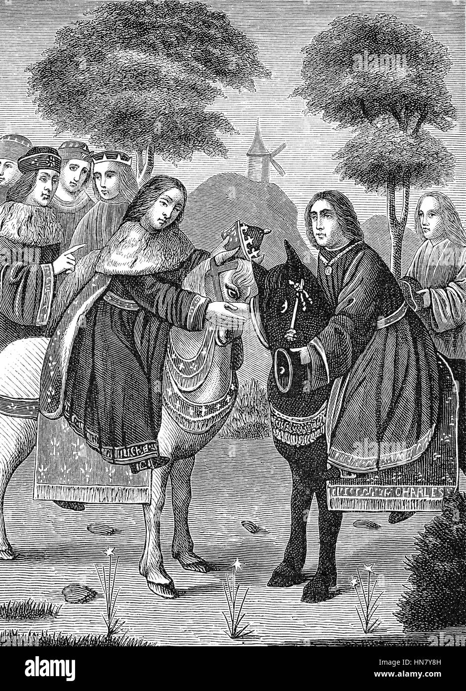 Treffen mit Charles V von Frankreich in Paris im Jahre 1378, Charles IV., Wenzel, 1316-1378, König von Böhmen, Kaiser des Heiligen Römischen Reiches geboren Stockfoto