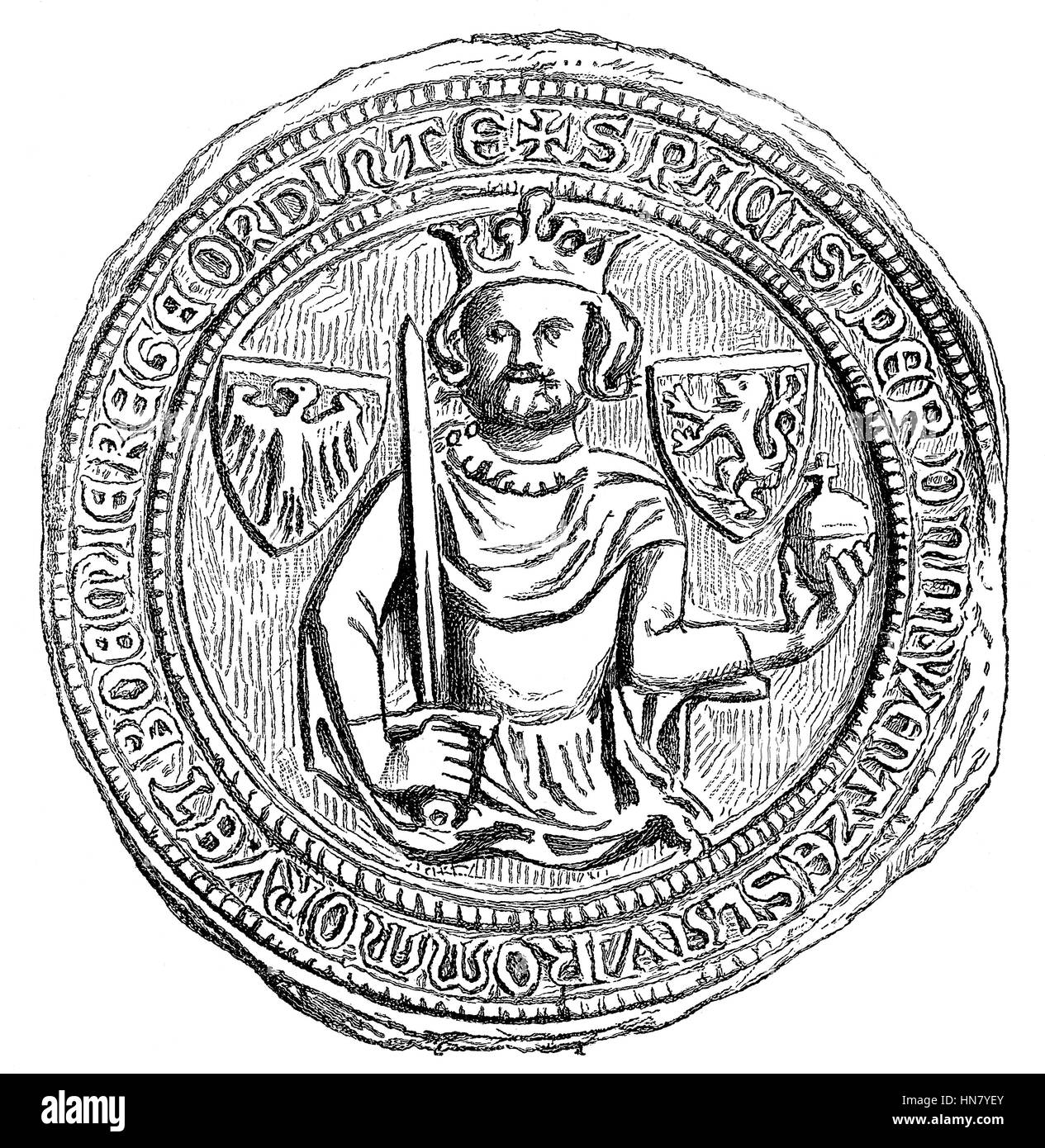 Siegel des Wenzel, Wenzel, Wenzel, den Spitznamen der Idle 1361-1419, deutscher König, König von Böhmen als Wenzel IV, Stockfoto