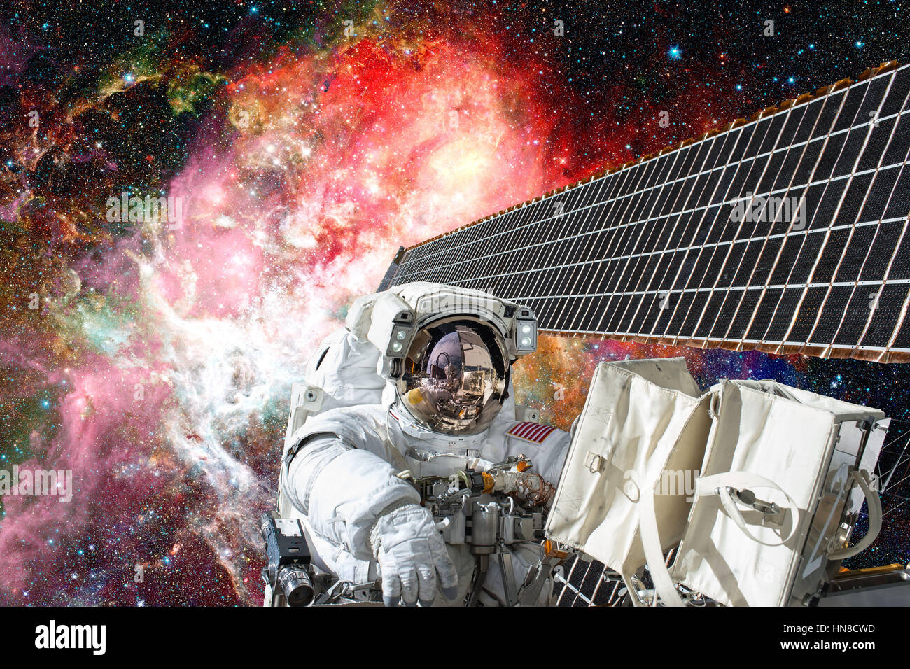 Astronauten in den Weltraum. Weltraumspaziergang. Elemente des Bildes von der NASA eingerichtet. Stockfoto