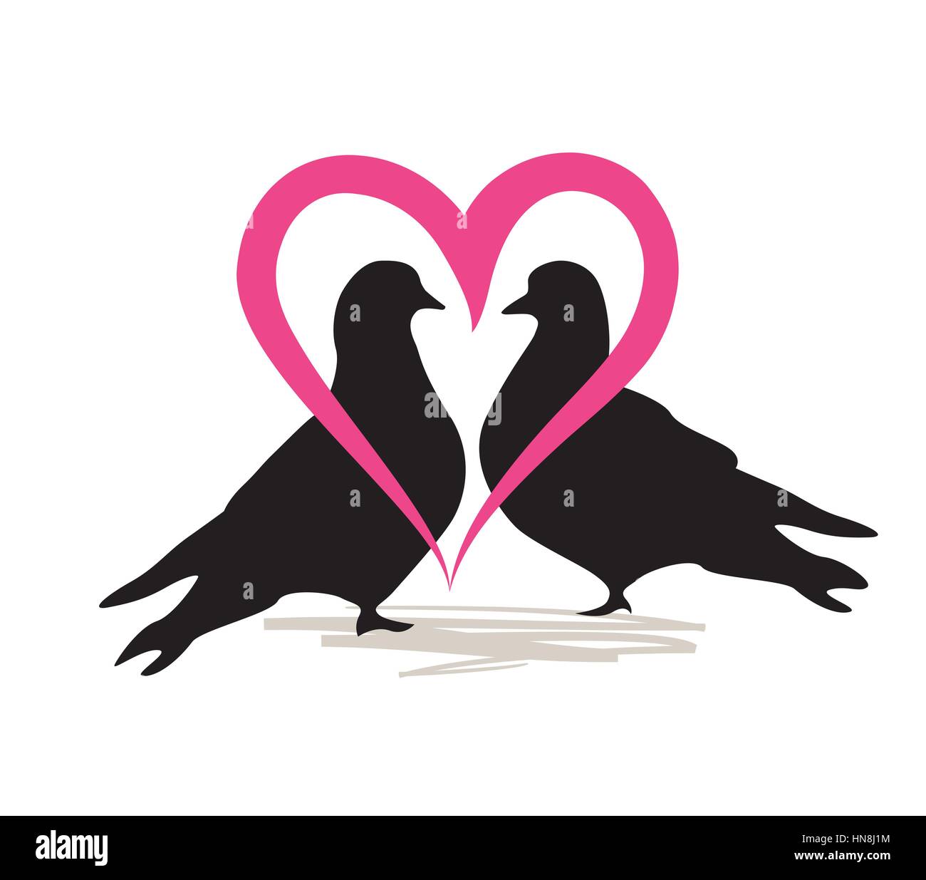 Tauben in der Liebe. Hochzeit Symbol. Ehe Liebe schreiben. Stock Vektor