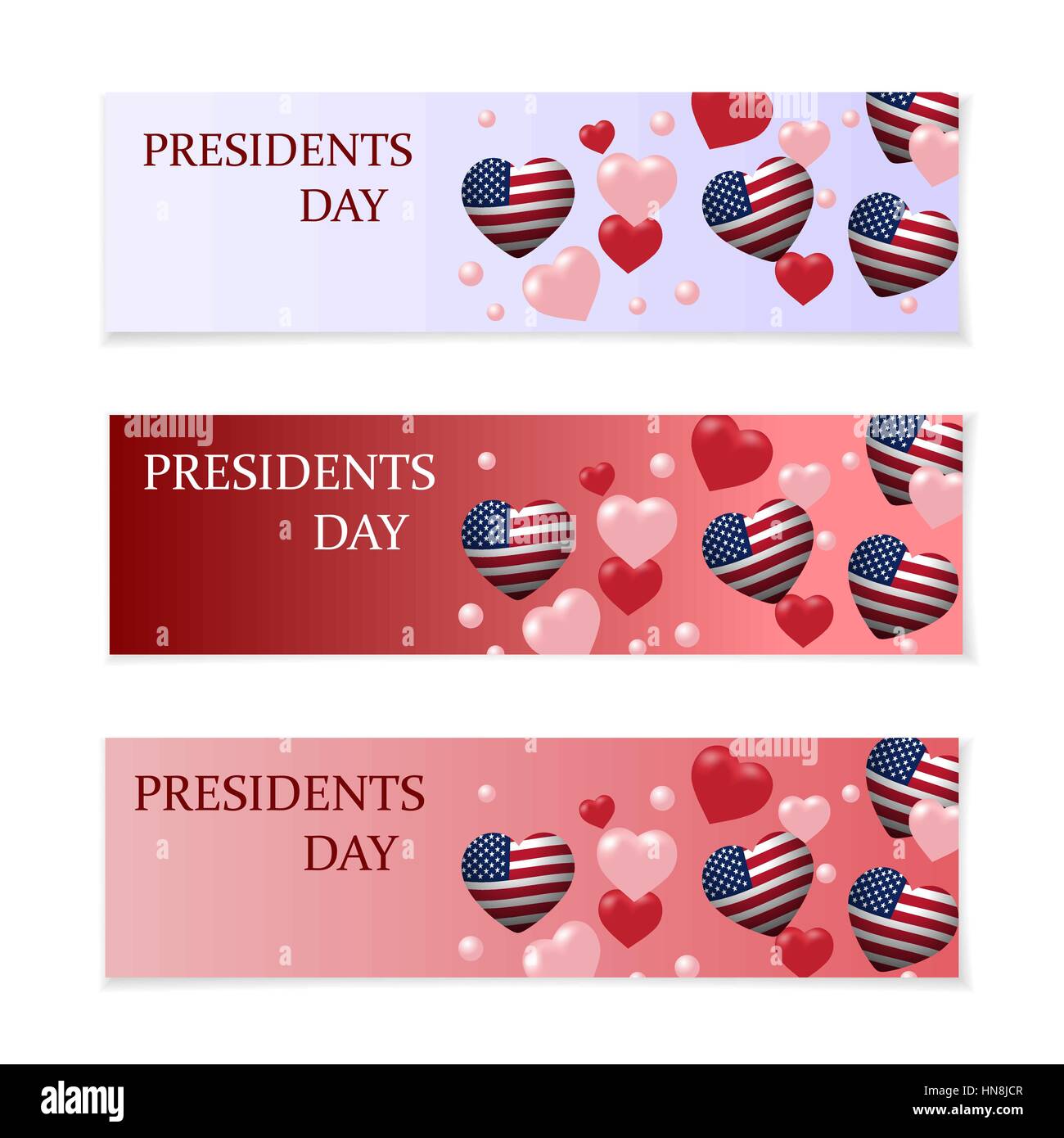 Presidents Day. Flyer, Flyer oder Visitenkarte Verlaufshintergrund. Das stilisierte Herz in den Farben der Flagge. Abbildung Stock Vektor