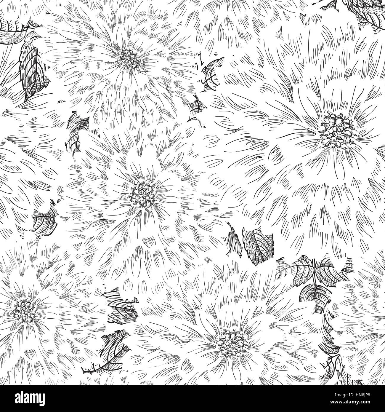 Florale nahtlose Muster. Blume chrysantheme Skizze im chinesischen Stil Hintergrund. Nahtlose Textur mit Blumen blühen. Stock Vektor