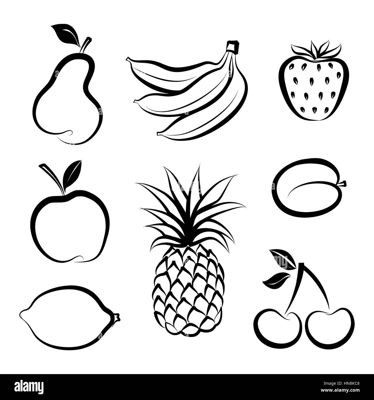 Obst Symbol gesetzt. Hand gezeichnete Skizze Sammlung von fruita und Beeren. Stock Vektor