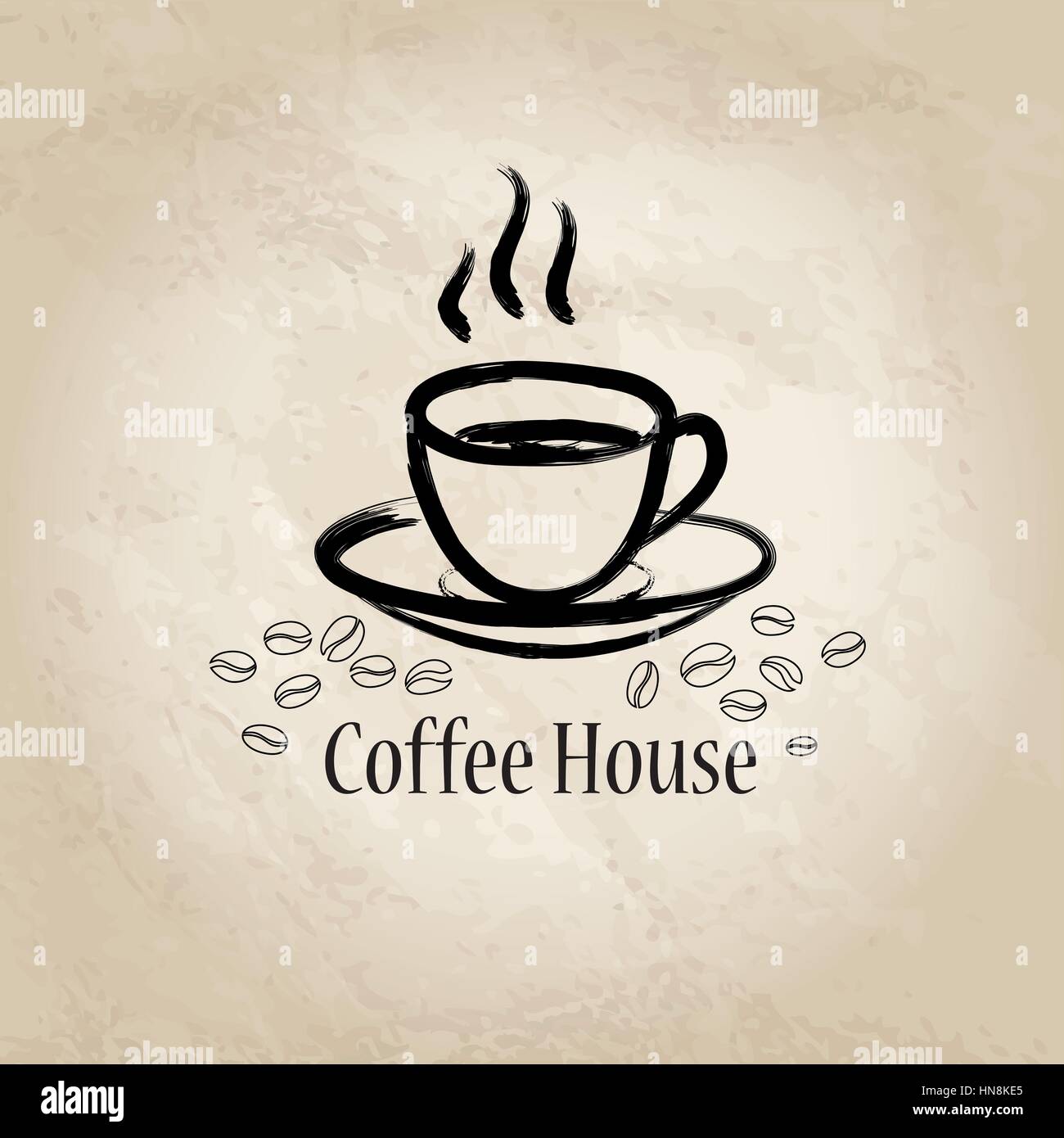Coffee house Hintergrund. cafe Vintage Poster oder Banner. Kaffeetasse mit Kaffeebohnen. Stock Vektor