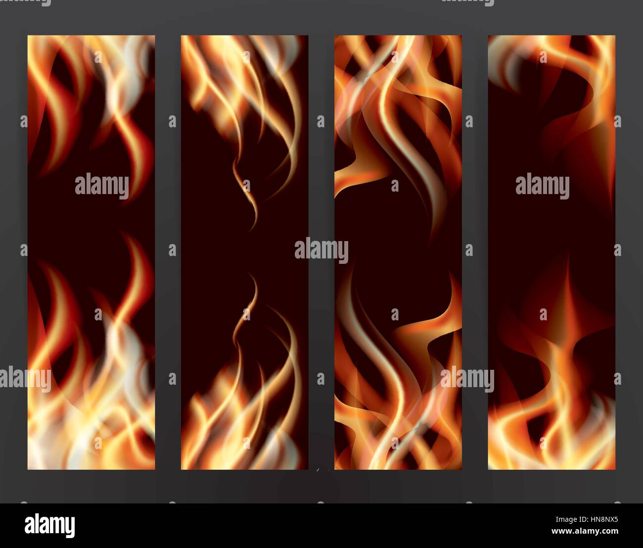Banner-Set mit Feuer Flammen. Vektor-Illustration. Stock Vektor