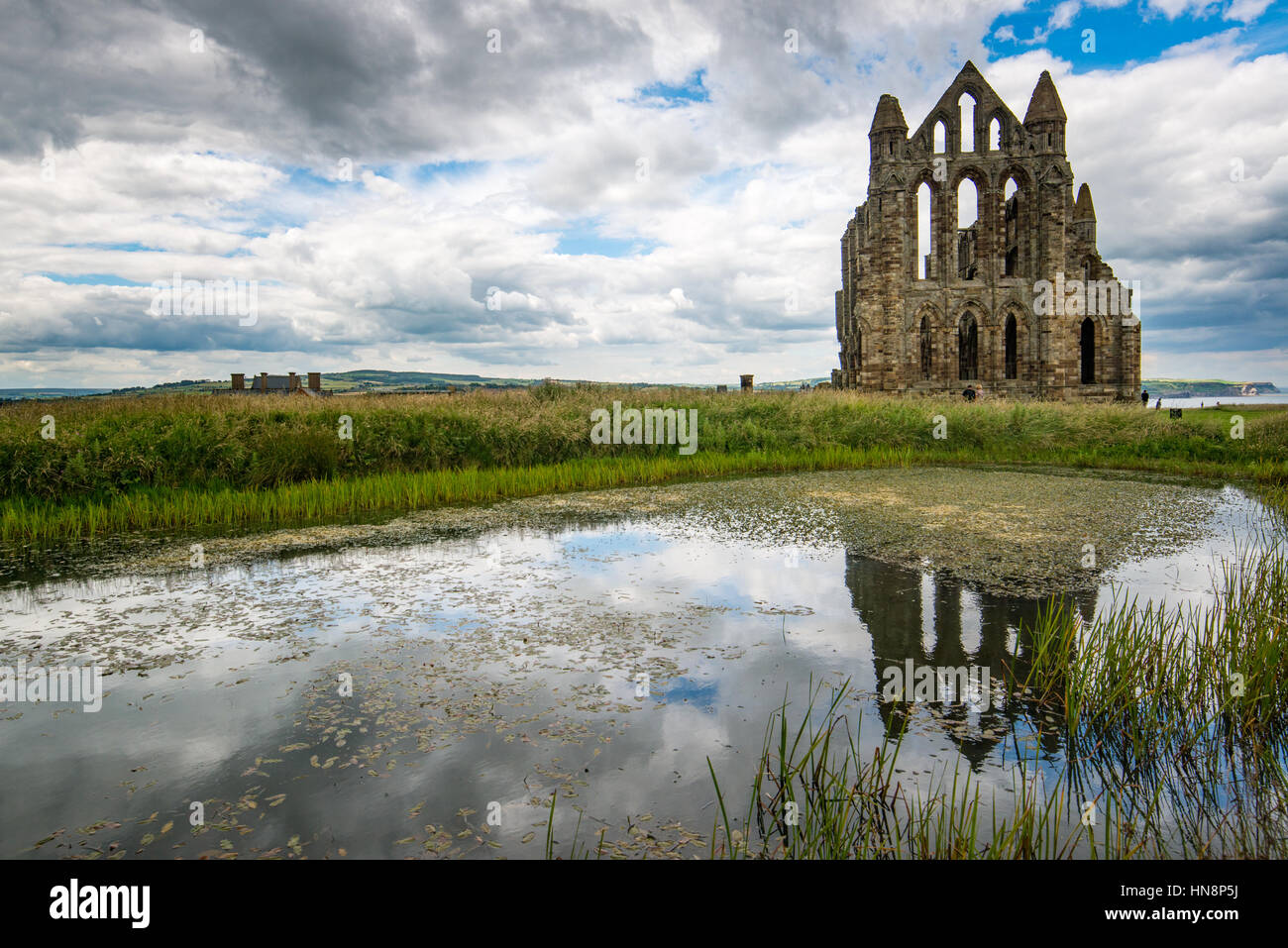 Großbritannien, England, Yorkshire - weit entfernten Blick auf die Whitby Abtei befindet sich in England Stockfoto