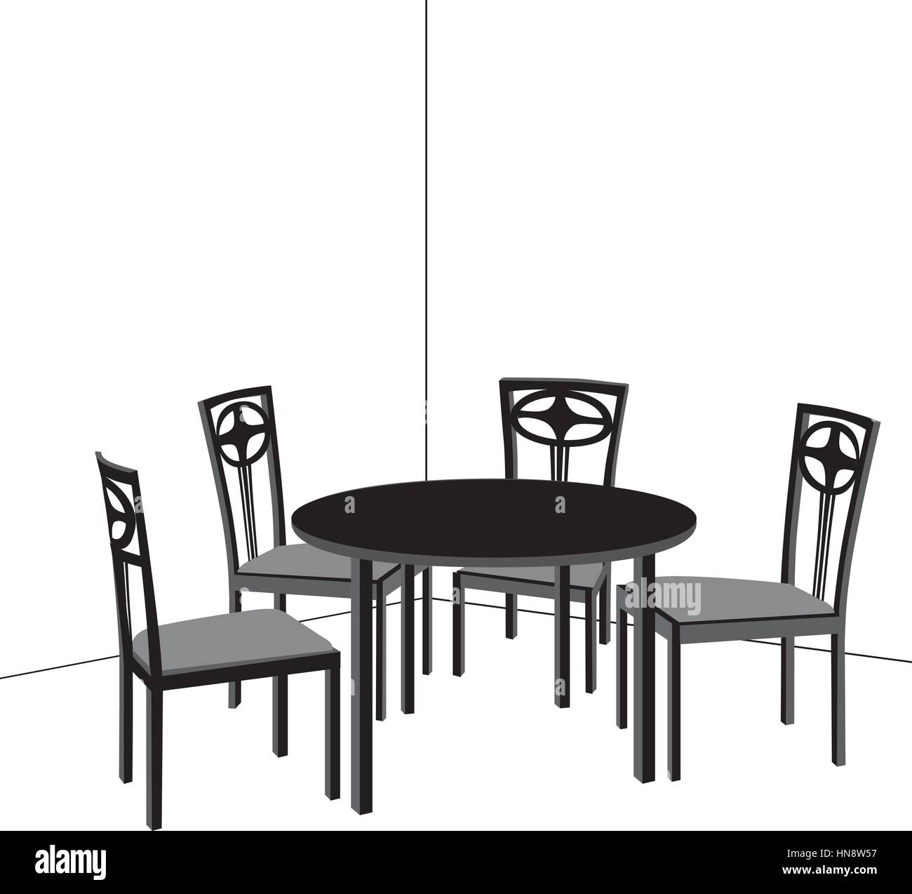 Inneneinrichtung. Tisch und Stühle. Wohnzimmer Design. Stock Vektor