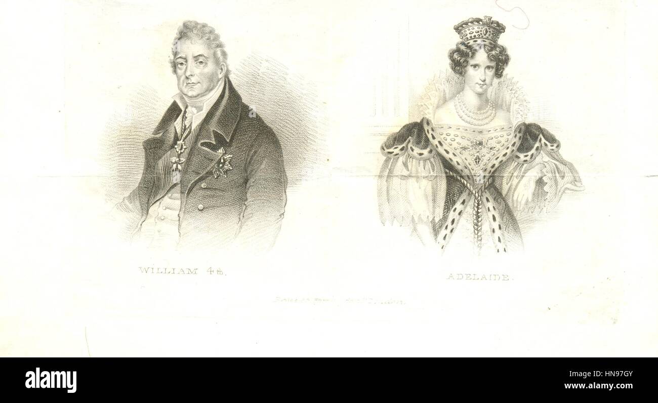 Bildhafte Schreibpapier zeigt Porträts von König William IV. und Königin Adelaide Stockfoto