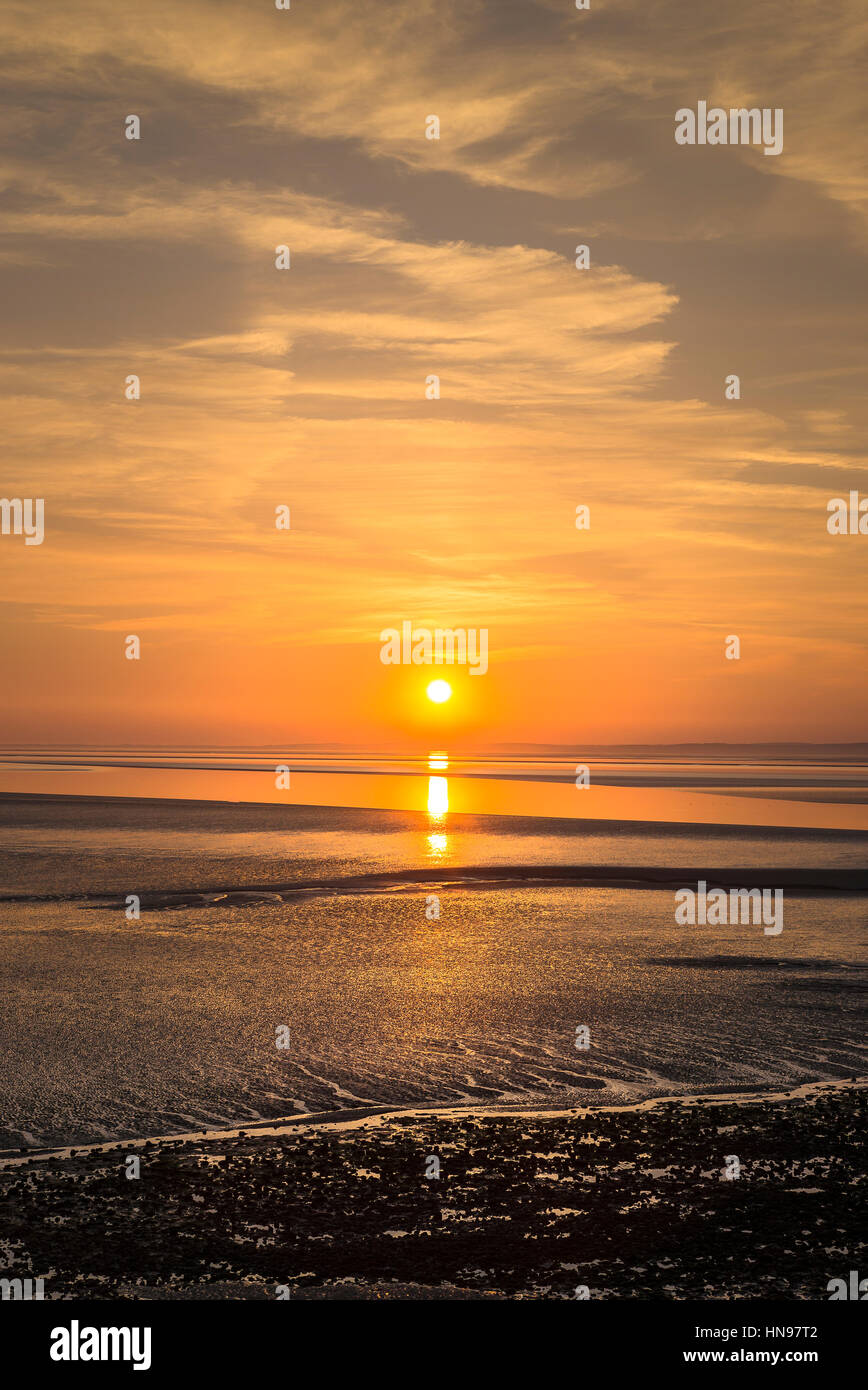 Sonnenuntergang über "Morecambe Bay" in Lancashire England UK Stockfoto