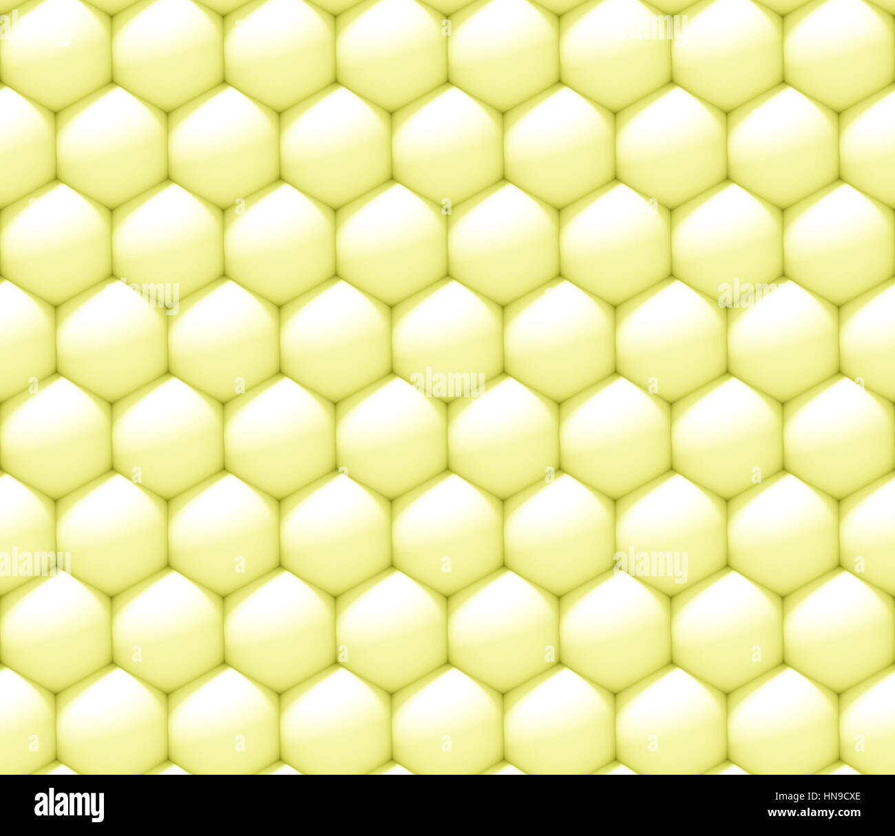 abstrakter 3d Hintergrund gemacht geschachtelten Sphären in weiß und gelb in einem Sechseck-Muster (nahtlose 3d Illustration) Stockfoto