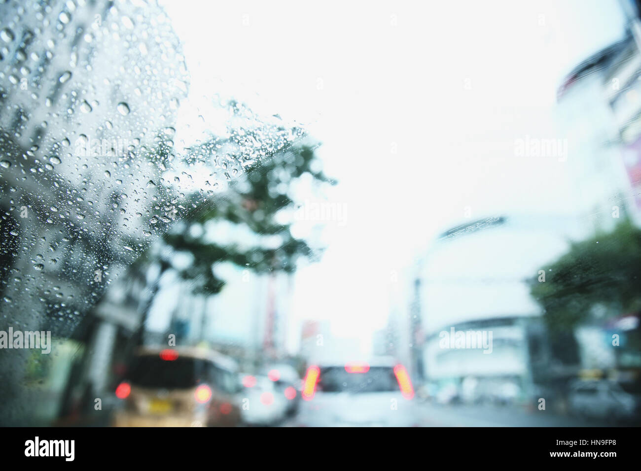 Blick vom Autofenster während eines Taifuns in Tokio, Japan Stockfoto