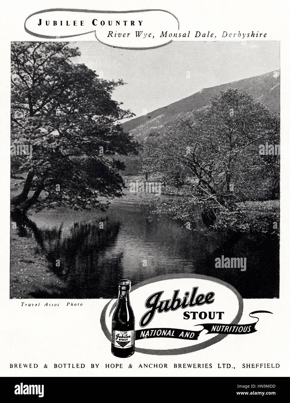 Anzeige der 1950er Jahre Werbung aus original alten Vintage englischen Magazin datiert 1950 Werbung für Jubilee Stout von Hoffnung & Anchor Breweries Ltd Sheffield England UK Stockfoto