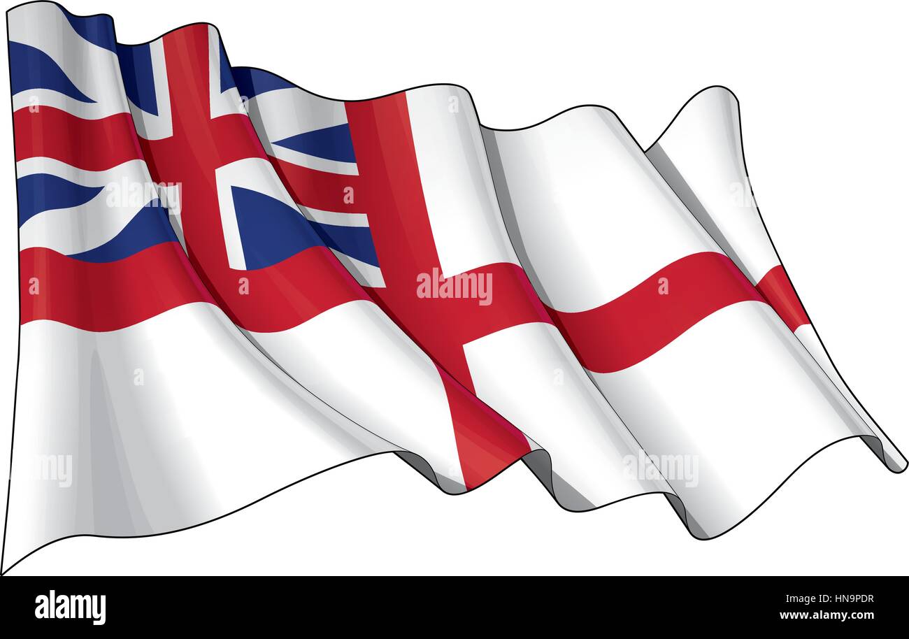 Beispiel für ein winken British Naval Ensign der Periode zwischen 1606-1801. Dies war die britische Marine Flaggendesign während der Periode der amerikanischen Stock Vektor