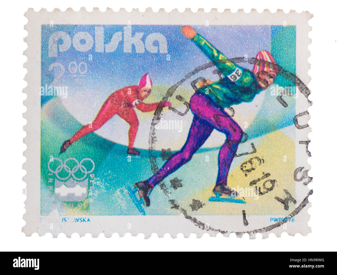 Polen - ca. 1976: eine Briefmarke gedruckt in zeigt Ski ju Stockfoto