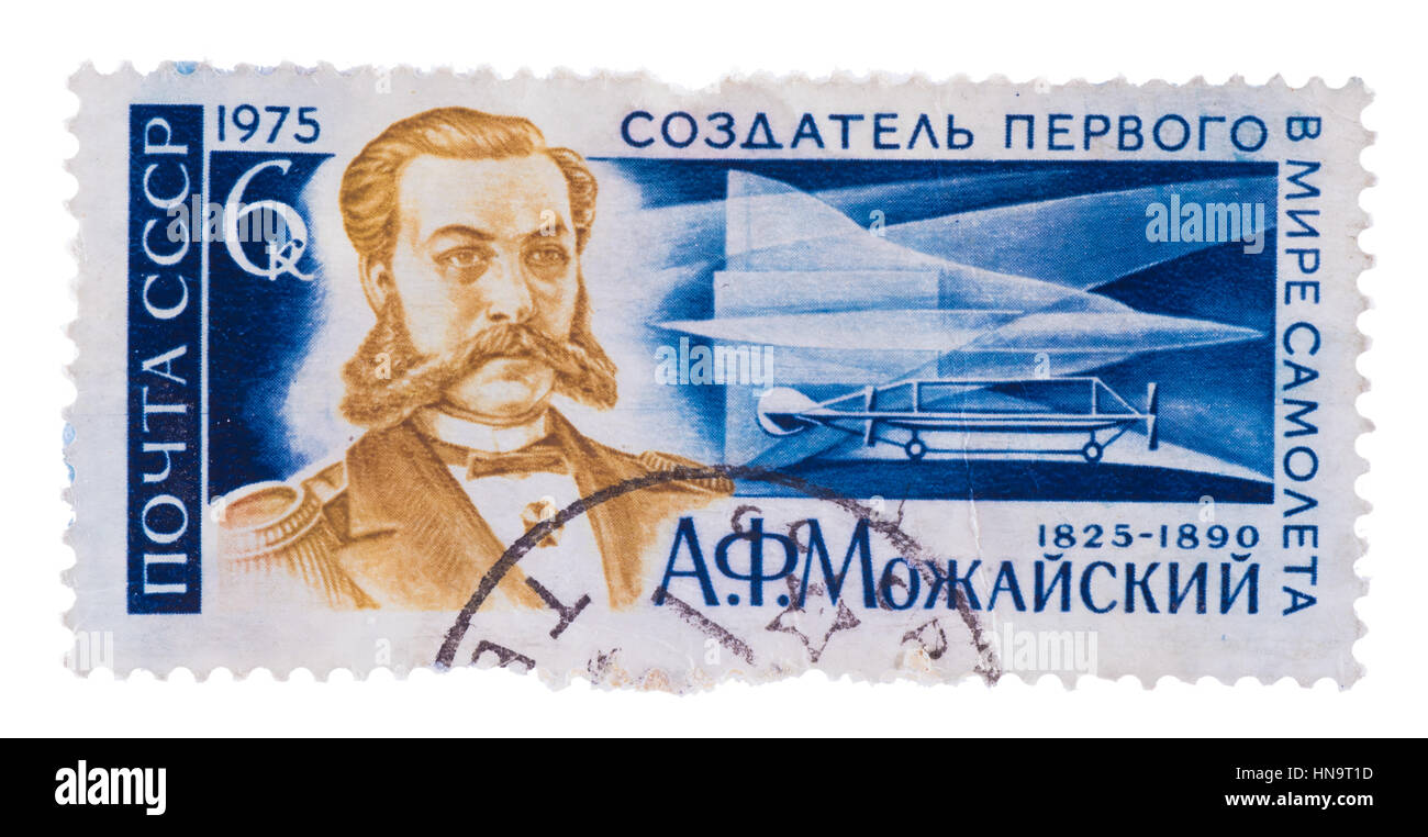 Briefmarke gedruckt in der UdSSR, zeigt. Mozhajskij - Schöpfer der f Stockfoto