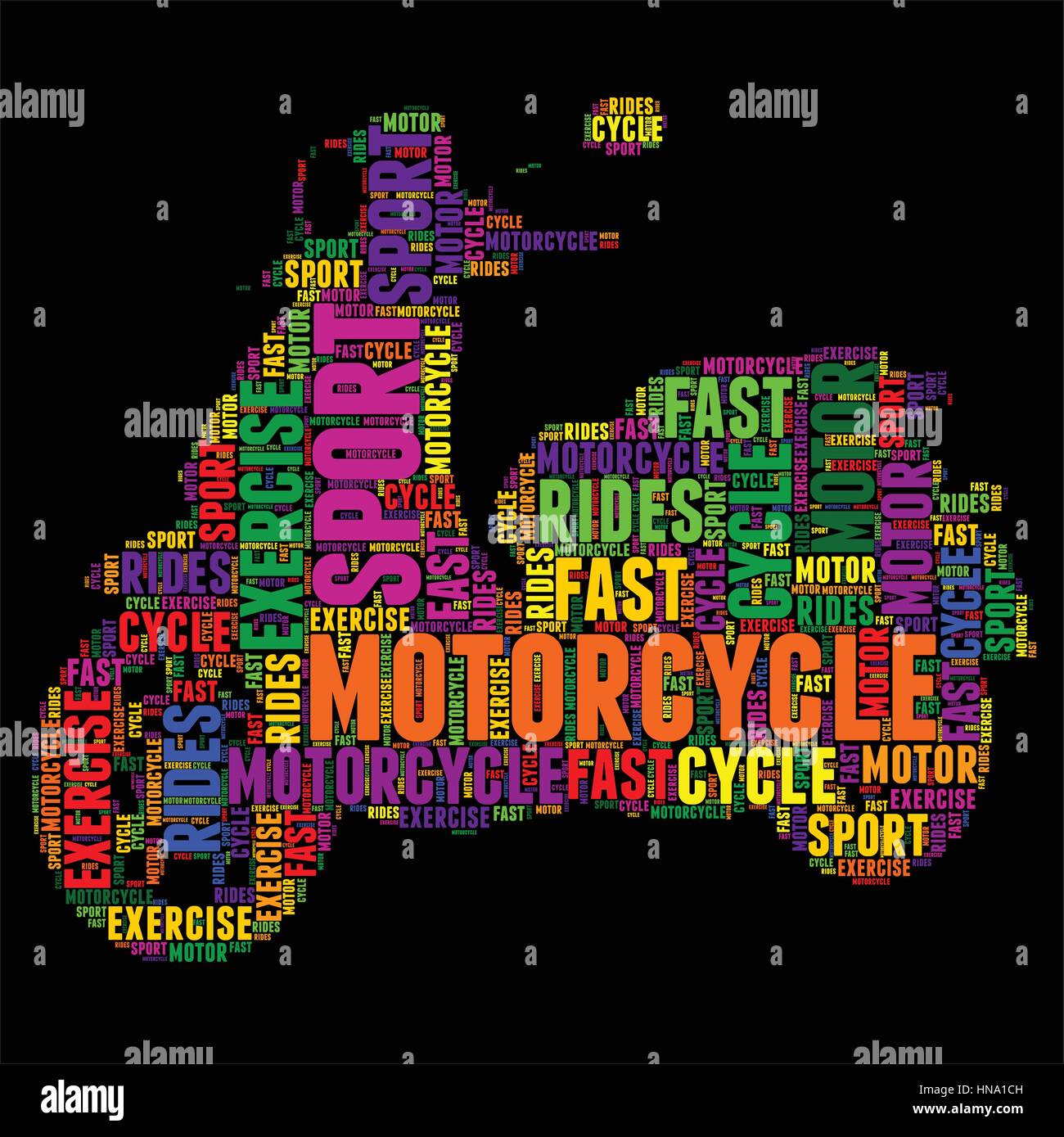 Motorrad-Typografie Wort Wolke bunte Vektor-illustration Stock Vektor