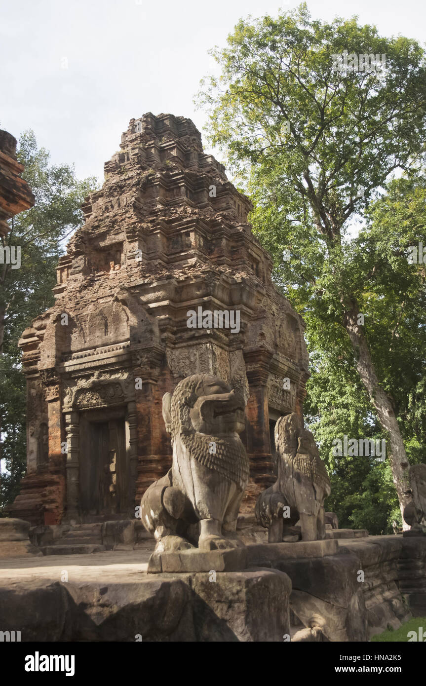 Guardian Lion, Prasat Preah Ko, Roluos, Kambodscha. Ca. späten 9. Jahrhundert. Shiva geweiht Stockfoto
