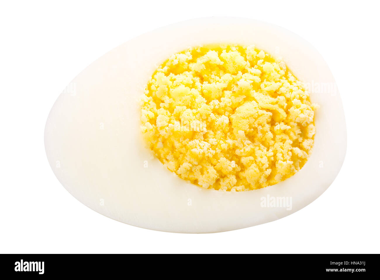 Die Hälfte gekochtes Huhn Ei, das Eigelb ist rund gestaltet. Clipping-Pfad, schattenfreie Stockfoto