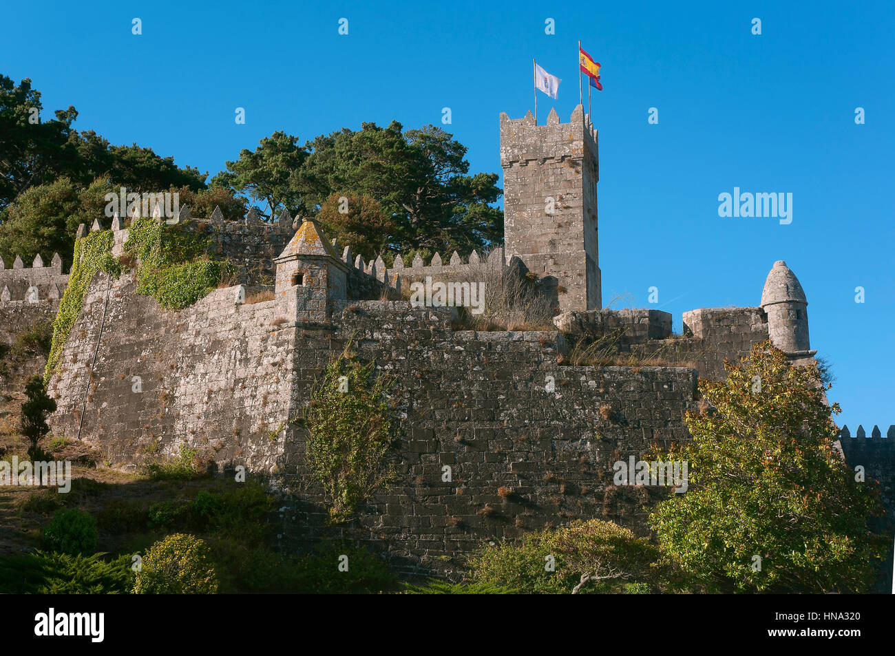 Monterreal Burg, Bayona, Pontevedra Provinz, Region Galicien, Spanien, Europa Stockfoto