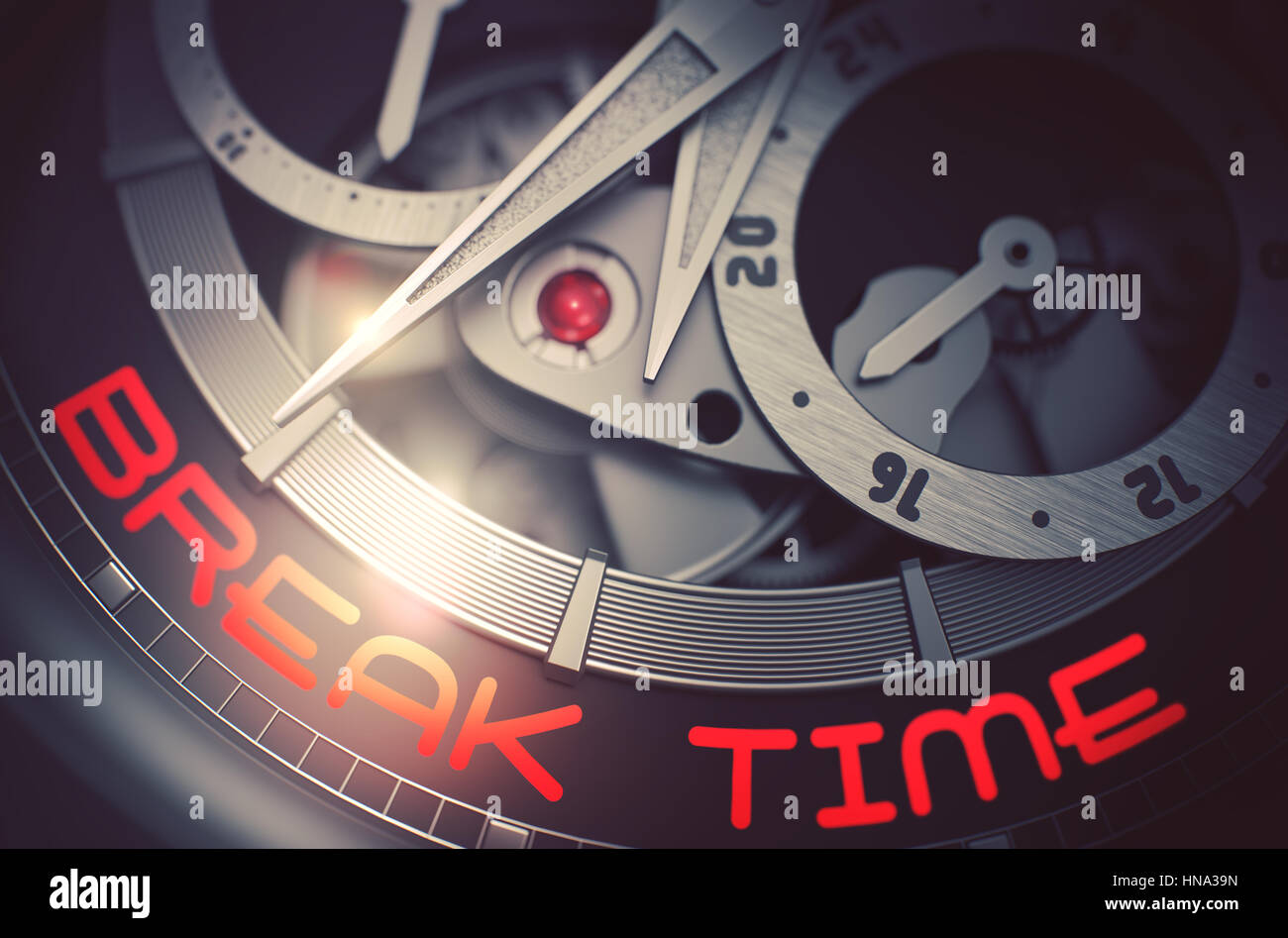 Pausenzeit auf das Handgelenk mechanische Uhrwerk. 3D. Stockfoto
