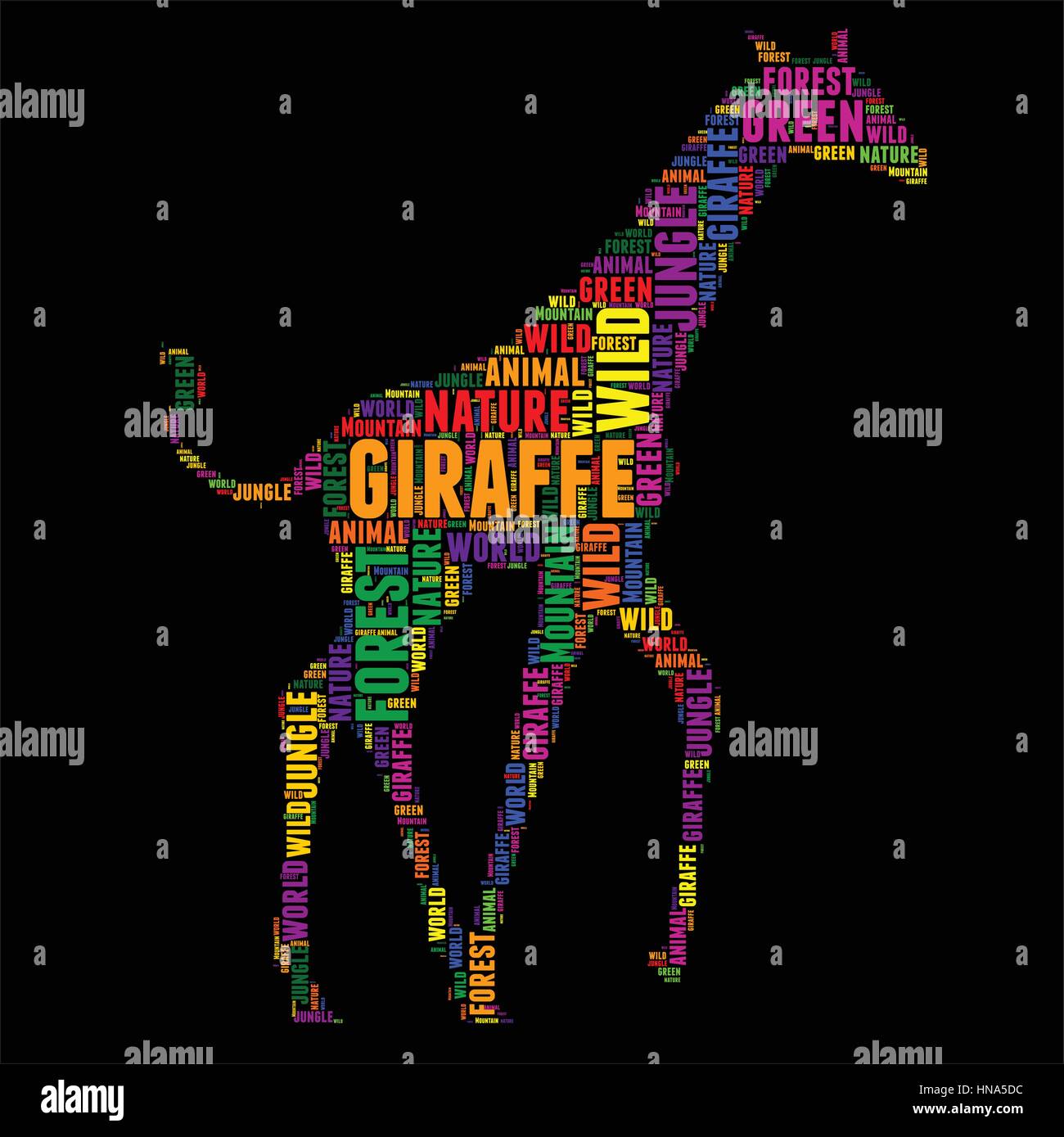 Giraffe Typografie Wort Wolke bunte Vektor-illustration Stock Vektor